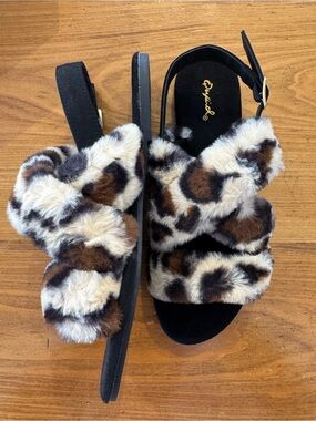 Faux Fur Leopard Slingback Sandals